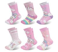Queenshin Toddler Girls Crew Socks Age 2-5 Years Cute Unicorn Rainbow Cartoon Animal Funny Novelty Gifts Breathable Soft 6 Pairs