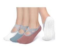 Queenshin Women's Yoga Socks with Non-Slip Grips & Straps, Best for Pilates, Pure Barre, Ballet, Dance, Barefoot Workout, Home, Casual, Hospital Anti-Skid Socks 3 Pairs