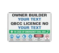Queensland Owner Builder Sign With Qbcc Licence Number Sign, 8 X 12 Grade Sheeting Rust Free Aluminum, Weather Resistant, Waterproof, Easy To Mount