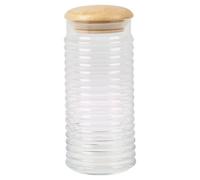 Queensway Home and Dining Queensway Home & Dining 1.5L Clear Ribbed Glass Storage Jar With Airtight Stopper Wooden Lid