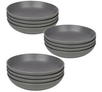 Queensway Home and Dining Queensway Home & Dining 20Cm Diameter 12 Pcs Grey Coloured Stone Ceramic Pasta Bowls Dinnerware Crockery Dining Microwave Safe Set