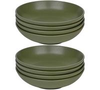 Queensway Home and Dining Queensway Home & Dining 20Cm Diameter 8 Pcs Green Coloured Stone Ceramic Pasta Bowls Dinnerware Crockery Dining Microwave Safe Set