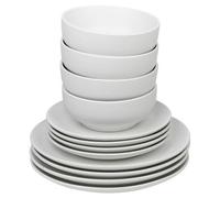 Queensway Home and Dining Queensway Home & Dining 26Cm Diameter 12 Pcs White Coloured Stone Ceramic Dinnerware Crockery Plates Bowls Dining Set
