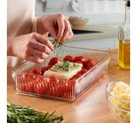 Queensway Home and Dining Queensway Home & Dining 31Cm Width Glass Cooking Baking Roasting Oven Serving Tray Rectangular With Vertical Line Design