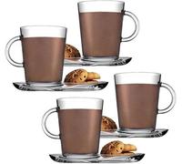 Queensway Home and Dining Queensway Home & Dining Handled Glass Mug And Saucer Set Ideal For Home Office Kitchen Cafe Use - 400Ml (4 Mugs & Saucers)