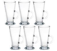 Queensway Home and Dining Queensway Home & Dining Height 16Cm 4 X 260Ml Clear Glass Tall Hot Chocolate Coffee Latte Mugs Glasses Tumblers