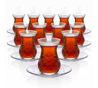 Queensway Home and Dining Queensway Home & Dining Tea Cups & Saucer Set Turkish Clear Glass Espresso Serving Drinkware Gift - Set Of 12