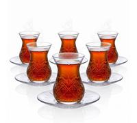 Queensway Home and Dining Queensway Home & Dining Tea Cups & Saucer Set Turkish Clear Glass Espresso Serving Drinkware Gift - Set Of 6