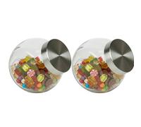 Queensway Home & Dining 1.5L Glass Sweet Candy Jar, Retro Angled Storage Container with Silver Metal Lid, Clear Glass Biscuit Treat Canister, Pantry Kitchen Countertop Organiser