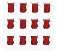 Queensway Home & Dining 145ml Turkish Tea Glasses, 12 Cups | KEYIF, Clear Sodalime Glass, Comfortable Handles, Elegant Classic Silhouette, Traditional Tea Service, Cup 7Dx7Wx10Hcm