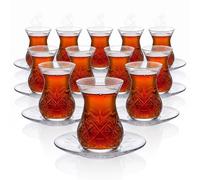 Queensway Home & Dining 150ml Turkish Tea Set, 12 Cups & Saucers | TIMELESS, Clear Glass, Matching Saucers, Traditional Tea Service, Home Dining & Entertaining, Cup 6.5Dx6.5Wx9.5Hcm