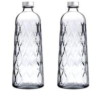 Queensway Home & Dining 1L Embossed Glass Water Bottle Carafe with Lid - Leafy Pattern Drink Jug for Juice, Milk, Wine & Beverages - Elegant Reusable Pitcher for Home & Parties (Set of 2)