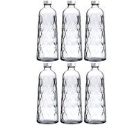 Queensway Home & Dining 1L Embossed Glass Water Bottle Carafe with Lid - Leafy Pattern Drink Jug for Juice, Milk, Wine & Beverages - Elegant Reusable Pitcher for Home & Parties (Set of 6)