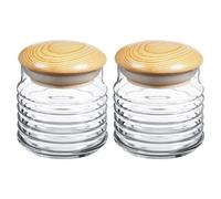 Queensway Home & Dining 2 X 0.63L Clear Ribbed Glass Storage Jar With Airtight Stopper Wooden Lid