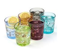 Queensway Home & Dining 360ml Coloured Drinking Glasses Set Retro Water Juice Cups, Ribbed or Smooth Glassware, Lead-Free Tumblers for Home Dining & Bar - Smooth Set of 6
