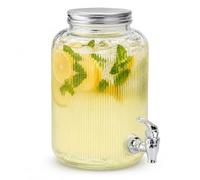 Queensway Home & Dining 4L Ribbed Glass Beverage Dispenser with Tap & Lid