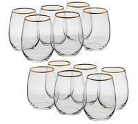 Queensway Home & Dining 570ml 12 Pcs Amber Tumbler with Gold Rim Whiskey Cocktails Glasses Perfect Party Goblet Mug Lead Free Drinkware Gifts Clear Fine Sleek Design for Celebrations