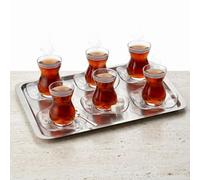Queensway Home & Dining 6 Piece Traditional Turkish Tea Set, 145ml Tulip Glass Tea Cups with Matching Glass Saucers & Serving Plate, Clear Ottoman Style Tea Service