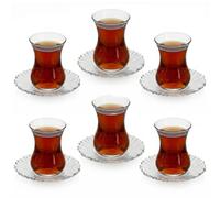 Queensway Home & Dining 6 Piece Turkish Tea Glass Cups & Saucers Set 155ml Clear Traditional Tulip Tea Glasses Heat Resistant Glassware for Turkish Tea, Herbal Tea & Hot Drinks