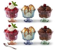 Queensway Home & Dining Coloured Glass Footed Sundae Dessert Bowls Set of 6 | 210ml Coloured Glass Bowls With Fluted Two-Tone Design And Stable Flower-Shaped Feet For Ice Cream Desserts,D10xW10xH8.5cm