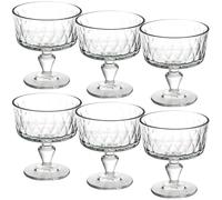 Queensway Home & Dining Footed Glass Dessert Bowls - 250ml Ice Cream Sundae Cups with Leaf Design - Clear Glass Dishes for Fruit, Pudding, Snacks - Dishwasher & Fridge Safe - Set of 6