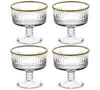 Queensway Home & Dining Footed Ice Cream Bowls - Elegant Glass Dessert Cups with Hand-Finished Gold Rim for Ice Cream, Sorbet, and Parfaits (Set of 4)