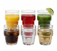 Queensway Home & Dining Galata Whiskey Tumblers & Highball Glasses - Stackable Short & Tall Drinking Glass Set for Cocktails, Spirits, & Beverages (Short, Set of 6)