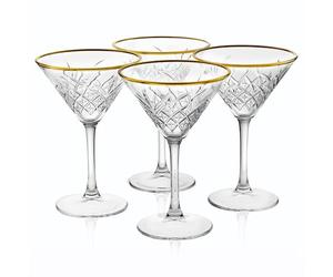Queensway Home & Dining Martini Glass Set with Gold Rim - Tall Elegant Drinkware for Cocktails, Martinis, Cosmopolitans - Premium Clear Glass - Fancy Barware for Special Occasions, 230ml 4 Pc Sets