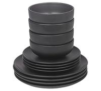 (12Pc Black) Coloured Stone Ceramic Dinnerware Crockery Plates Bowls Dining Set