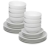 Queensway Home & Dining Stone Ceramic Dinnerware of 12/24 Pcs Crockery Plates Bowls for Dining Set, 4 Solid Colour Elegant Tableware Set - Dishwasher Safe, Dessert, Pasta, Salad Plates with Bowls