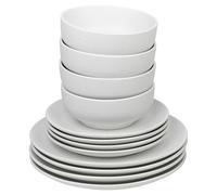 Queensway Home & Dining Stone Ceramic Dinnerware of 12/24 Pcs Crockery Plates Bowls for Dining Set, 4 Solid Colour Elegant Tableware Set - Dishwasher Safe, Dessert, Pasta, Salad Plates with Bowls