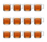 Queensway Home & Dining Textured Tempered Glass Tea & Coffee Cups, Clear Stackable Drinkware with Handle for Latte, Cappuccino & Hot Beverages, 250ml - Set of 12