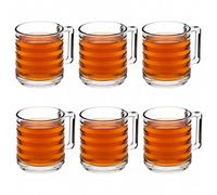 Queensway Home & Dining Textured Tempered Glass Tea & Coffee Cups, Clear Stackable Drinkware with Handle for Latte, Cappuccino & Hot Beverages, 320ml - Set of 6