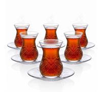 Queensway Home & Dining Turkish Glass Tea Cups & Saucers Set Clear
