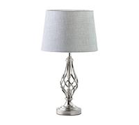 Queenswood Traditional Barley Twist Table Lamp with Grey Linen Shade - Silver Chrome