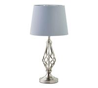 Queenswood Traditional Barley Twist Table Lamp with Grey Silver Lined Shade - Silver Chrome