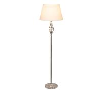 Queenswood Traditional Twist Floor Lamp/Shiny Silver Chrome/Ivory Linen Drum Shade/Standard Lamp/ES Bulb