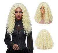 Queentas Blonde Beehive Long Curly Wavy Wigs for Women Updo 50s 60s Retro Bouffant Wig with Bangs for Halloween Costume Party