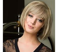 Queentas® Califonia Blonde Wig Short Bob Straight Synthetic Hair Wig with Wig Cap for Women Girls 11”