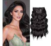 QUEENTAS Curly Hair Extensions Clip in Long 4Pcs Set Full Head Add Volume Clip in Hair Extension Synthetic Fiber Hair Pieces for Women (22Inch Brown)