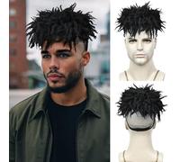 QUEENTAS Dreadlock Hair Topper Mens Wig Synthetic Short Afro Kinky Curly Wigs for Men for Daily Use Party (Black)