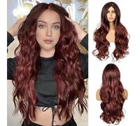 QUEENTAS Long Red Wig Cosplay Wig Curly Ombre Long Hair Wigs for Women Synthetic Hair Middle Part Wigs for Women Cosplay (Wine Red Mixed Black)
