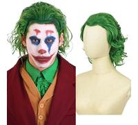 QUEENTAS The Joker Wig - Green Clown Cosplay Mens Short Curly Synthetic Wig Halloween Costume