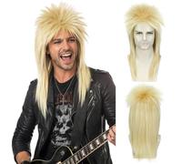 Queentas Unisex Long Black 70s 80s Mullet Cher Glam Rock-Rocker Cosplay Wigs for Women and Men’s Halloween, Themed Costume Party(gold)