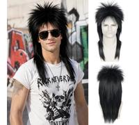 Queentas Unisex Long Black 70s 80s Mullet Cher Glam Rock-Rocker Cosplay Wigs for Women and Men’s Halloween, Themed Costume Party(black)
