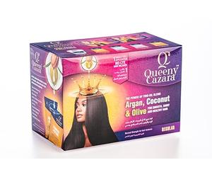 Queeny Cazara No-Lye Hair Relaxer Kit for Black & Afro Hair, Regular Strength, with Argan, Coconut & Olive Oil, Home Relaxing Kit