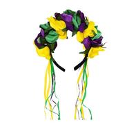 QUEENYARD Adjustable Mardi Gras Ribbon Headdress Comfortable Fabric Headband Celebratory Colors Festival Hair Accessory
