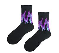 QUEENYARD Harajuku Unisex Flame Print Crew Socks Hip Hop Contrast Color Skateboard Hosiery