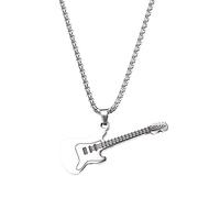 QUEENYARD Hip Hop Silver Color Fashion Men Women Stainless Steel Rock Music Guitar Pendant Jewelry Chain Necklace Birthday Gift
