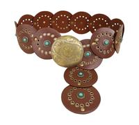 QUEENYARD party belt, Round Buckle Belt for Jeans Pants Turquoises Studded Corset PU Leather Belt for Dress Women Girl Formal Waist Accessory